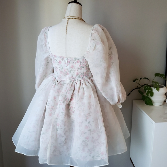 Reversible Floral Organza Babydoll Puff Dress - Picture 9 of 16